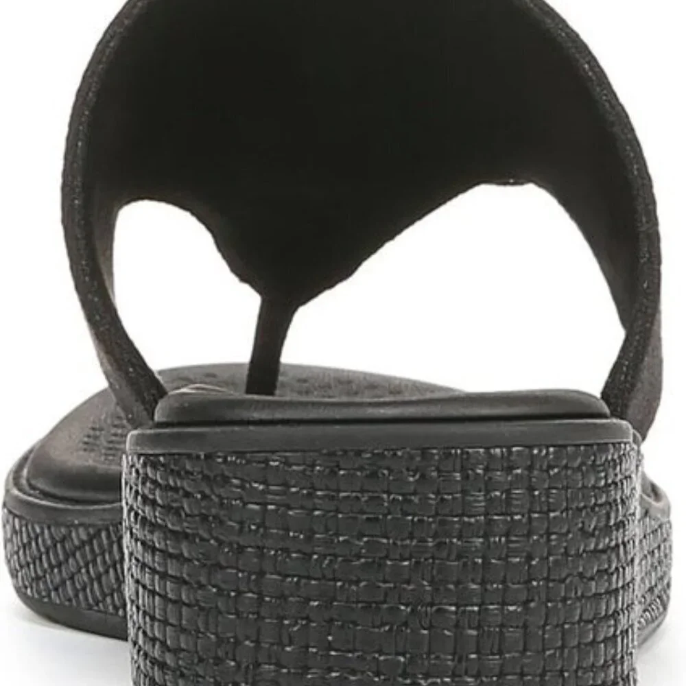 NIB BZees Women’s Bloom Flip-Flop – Black Stretch Linen, Size 8.5M